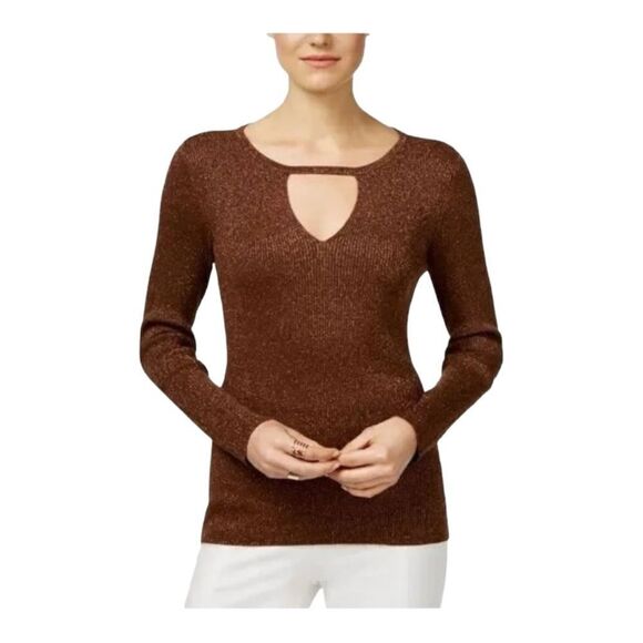 INC Brown Glitter Keyhole Sweater - Picture 7 of 7